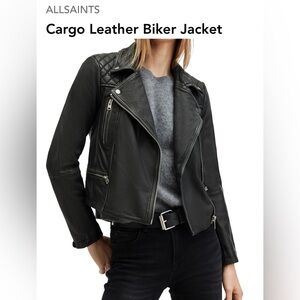 all Saints black leather cargo jacket, Size 6